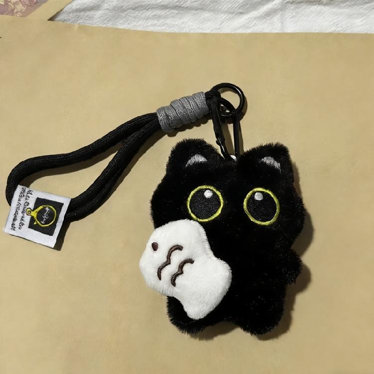 2 Pieces Black Kitten Holding Fish Soft Plush Ornaments Versatile Bag Charm Great for Women Decors