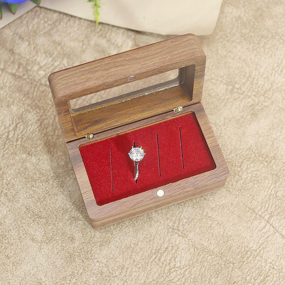 4 Slots Square Rings Holder Magnetic Cover Rings Bearer Box Jewelry Ring Holder  for Proposal Rings