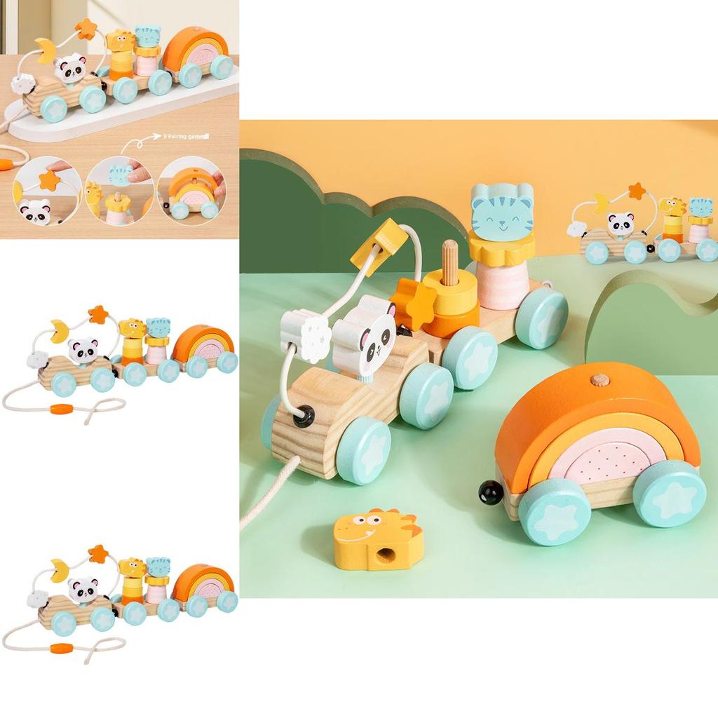 Wooden Animal Cat Panda Toy Train With Interlocking Carriages For Baby Development And Kids Play