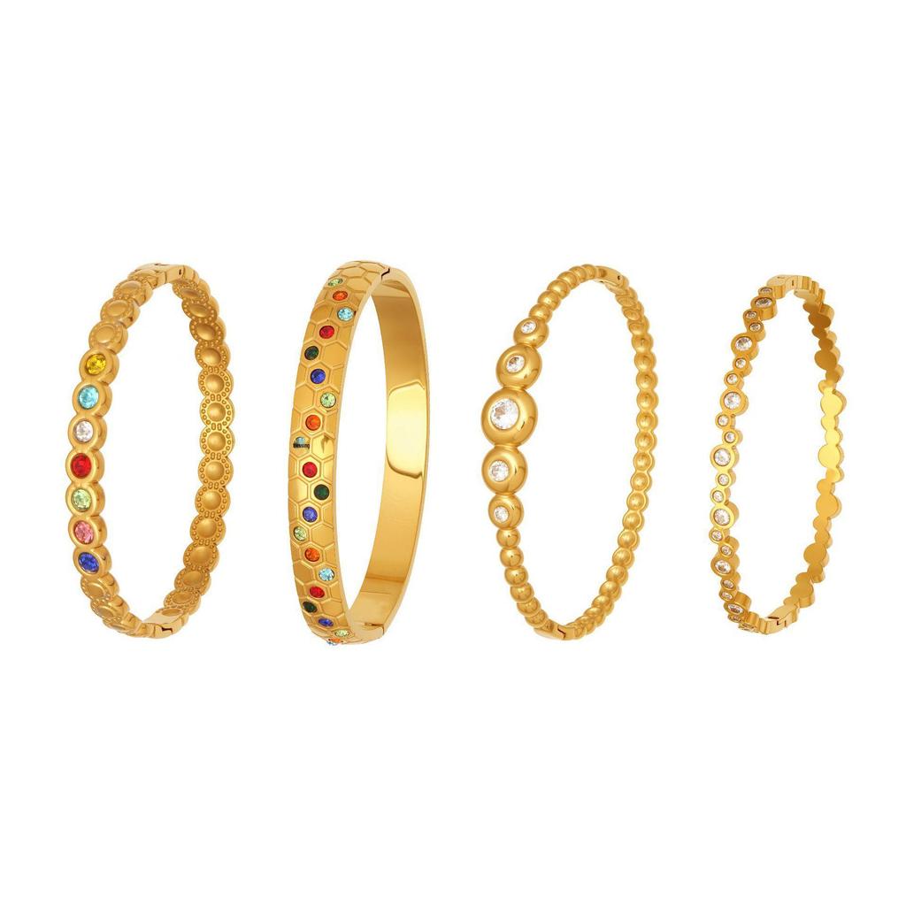 18k Gold-Plated Geometric Zirconia Enamel Bracelet Set