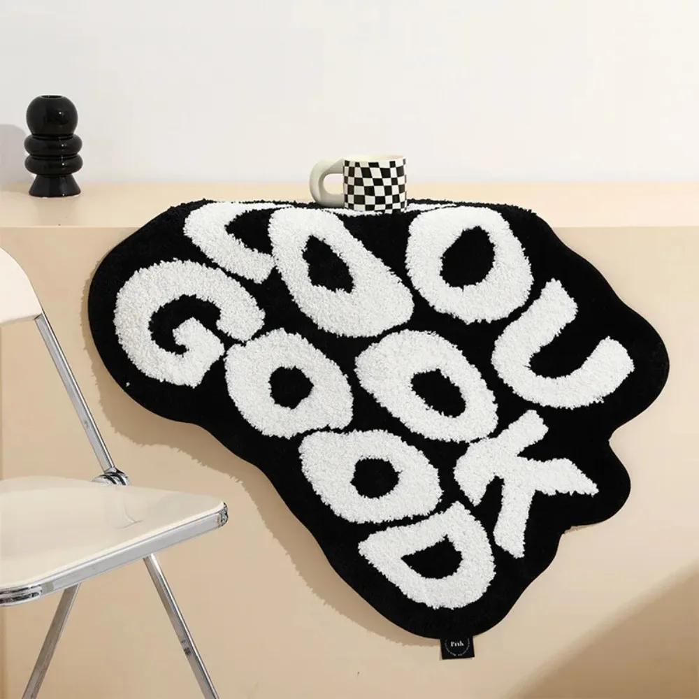Minimalist Home Decoration, Indoor Carpet, Floor Mat, Bedside Bedroom, Absorbent and Non Slip Letter, Imitation Cashmere