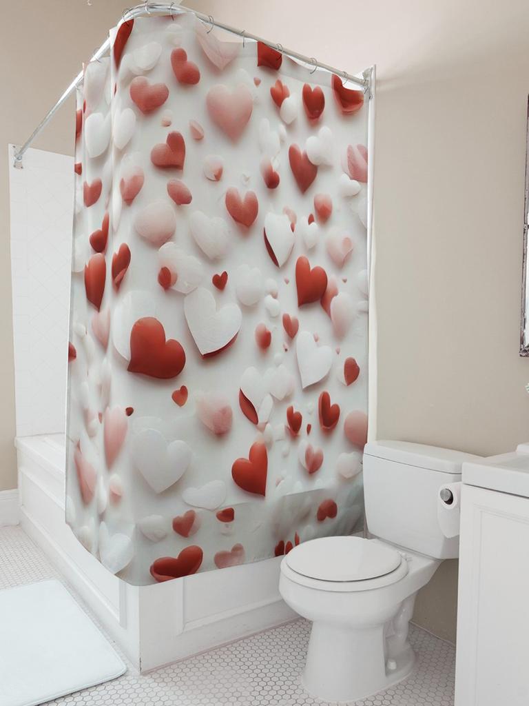 3D Red and White Hearts Shower Curtain | Romantic Bathroom Decor