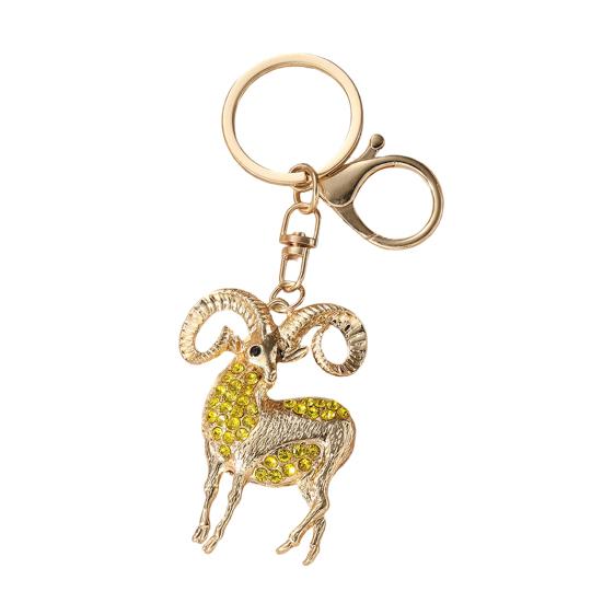 

Keychain Pendant Sparkling Rhinestones Inlaid Goat Design Key Holder with Lobster Clasp Lightweight Car Hangers Decorative Pendant жовтий