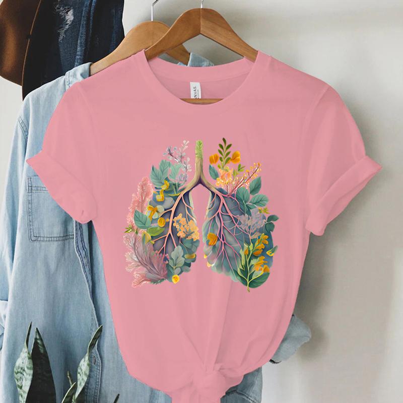 Colorful Anatomical Heart Lungs Tshirt Women Plant Floral Graphic Anatomy Tshirt Top Funny Cardiac Nurse Gift Summer Shirt 2024
