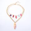 Fashion Summer Vacation Marine Life Pendant Imitation Pearl Beaded Double Layer Stacked Necklace Exquisite Woman