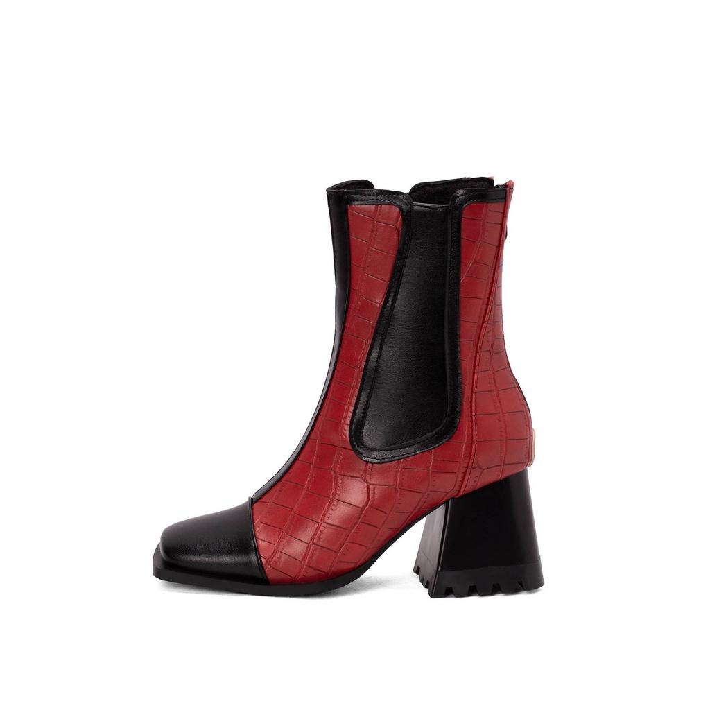 Krazing Pot Polyurethane Autumn Winter Shoes 47 Size 48 Chelsea Boots Stone Patterns Square Toe Slip On Keep Warm Ankle Boots