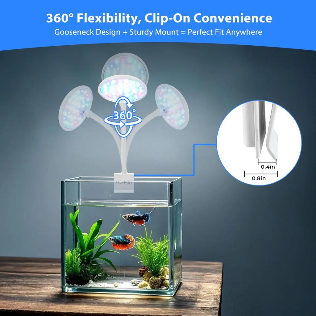 USB Aquarium LED Clip-On Fischbehälterleuchte Klein Vollspektrum 360° Drehung Helligkeit 10-stufige Einstellung Pflanzenwachstumslicht