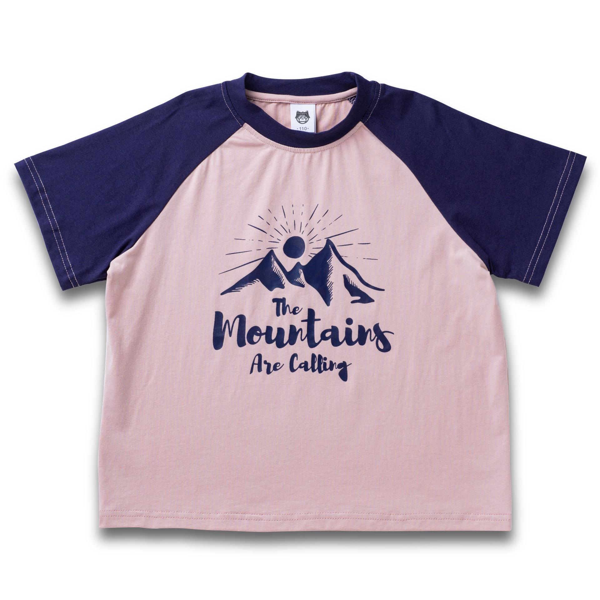 Japanese Boys  Short Sleeve Raglan T-shirt, Mountain Style, Color Block, Pure Cotton, Summer Wear 100 cm розовый