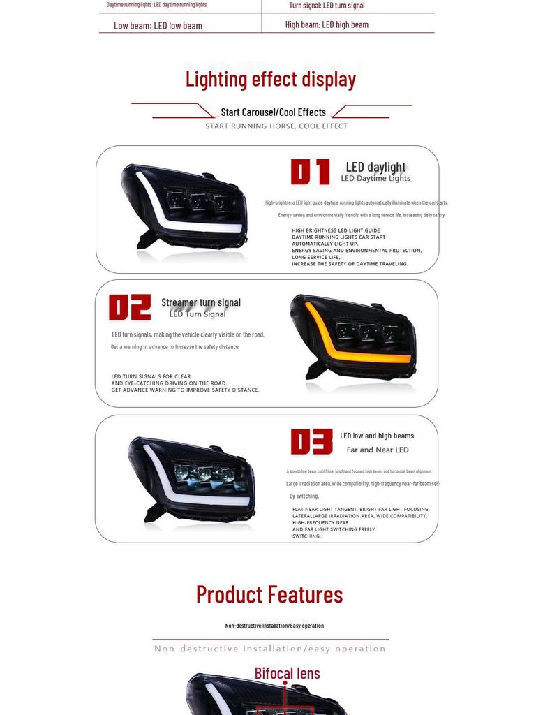 LED Headlight Assembly with Three-Eye Projector & Flowing Turn Signals for 03-04 Toyota RAV4