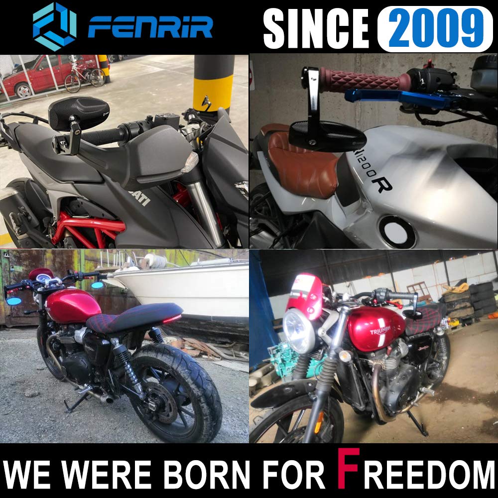 FENRIR Black Motorcycle Motorcycle Bar End Mirror Bike Mirror Retro CNC Aluminum Anti-Glare Blue