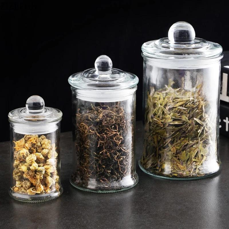 Minimalist Transparent Sealed Glass Jar Storage Jars with Lids Tea Caddy Candy Pots Desk Decoration Spice Jar Cereal Dispenser