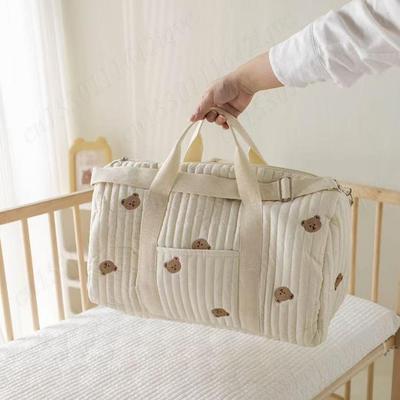 Baby Diaper Bag Embroidered Nappy Organizer Messenger Bag Cute Cartoon Shoulder Bag with Zipper Luggage Tote Bag for Travel