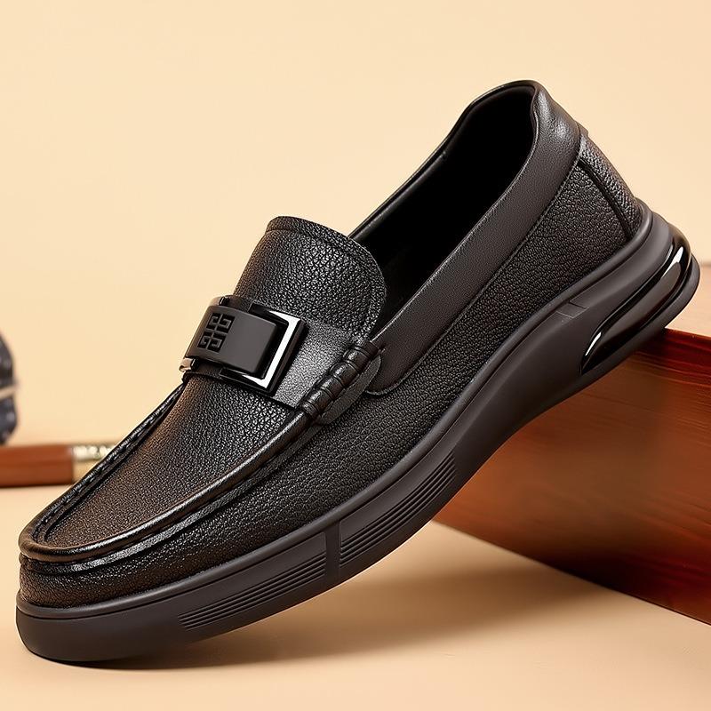 Men s Leather Loafers Metal Buckle Slip-on Air Cushion Sole Casual Shoes 38