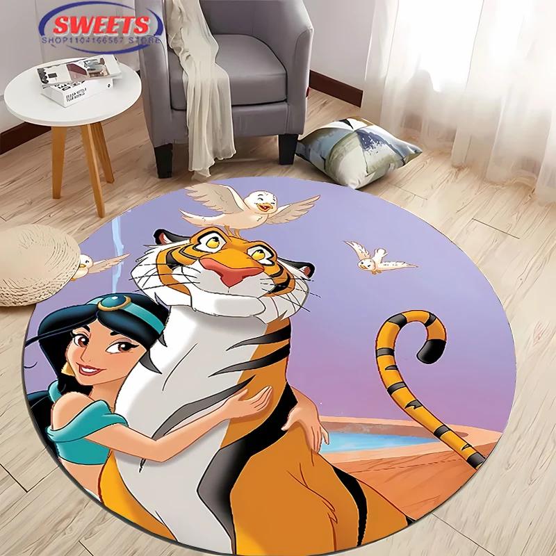 3D HD Princess Aladdin Cartoon Round Carpet, Living Room Bedroom Children's Room Comfort Rug, Non-Slip Durable Mat, Nice Gift