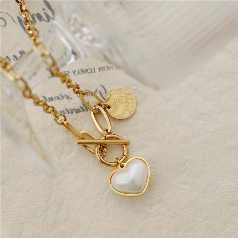 18K Gold Heart Bar Pearl Necklace - Korean/Japanese Style Short Personalized Choker for Sweaters