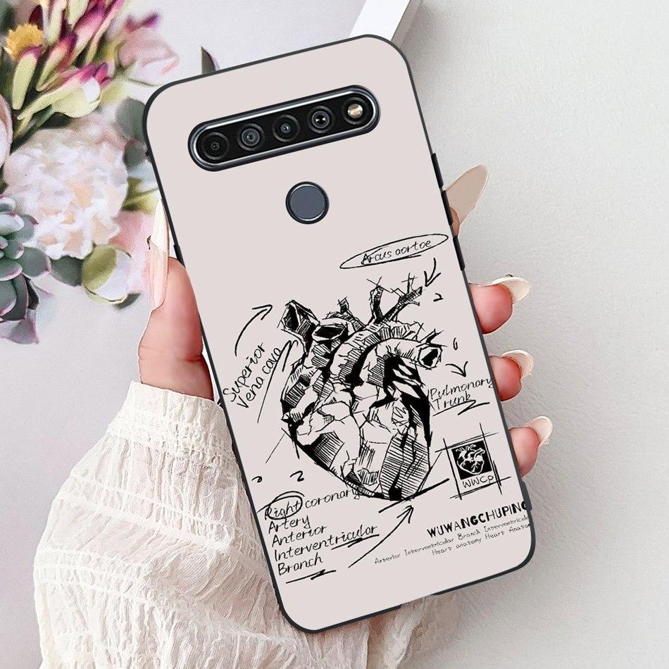 For LG K41S K51S 2020 Elegant Floral Cat Printed Phone Case For LG K41S K51S LM-K410 LM-K510 Black Silicone Soft Cases