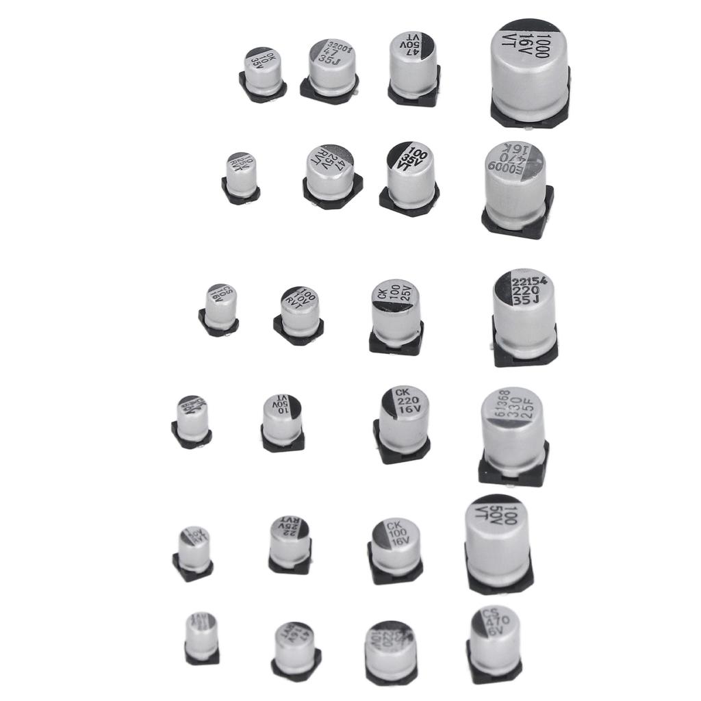 400Pcs 24 Values Electrolytic Capacitor Black SMD Aluminum Electrolytic Capacitors Assortment Kit