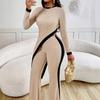 2025 Spring/Summer Women's Color-Block Long-Sleeve T-Shirt & Patchwork Pants Set