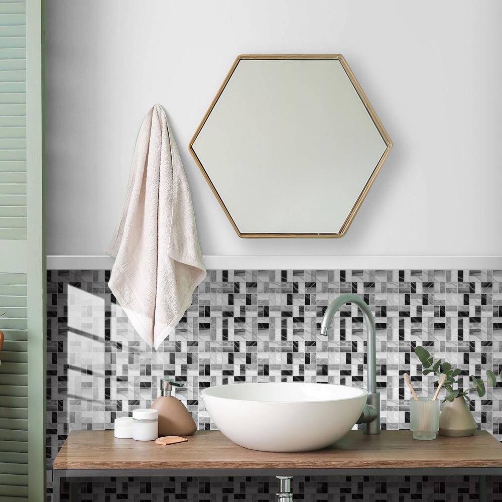 10pcs Black and White Marble Tiles Sticker Kitchen Wardrobe Bathroom Home Decor Self-adhesive Crystal Hard Film Art Wall Decals