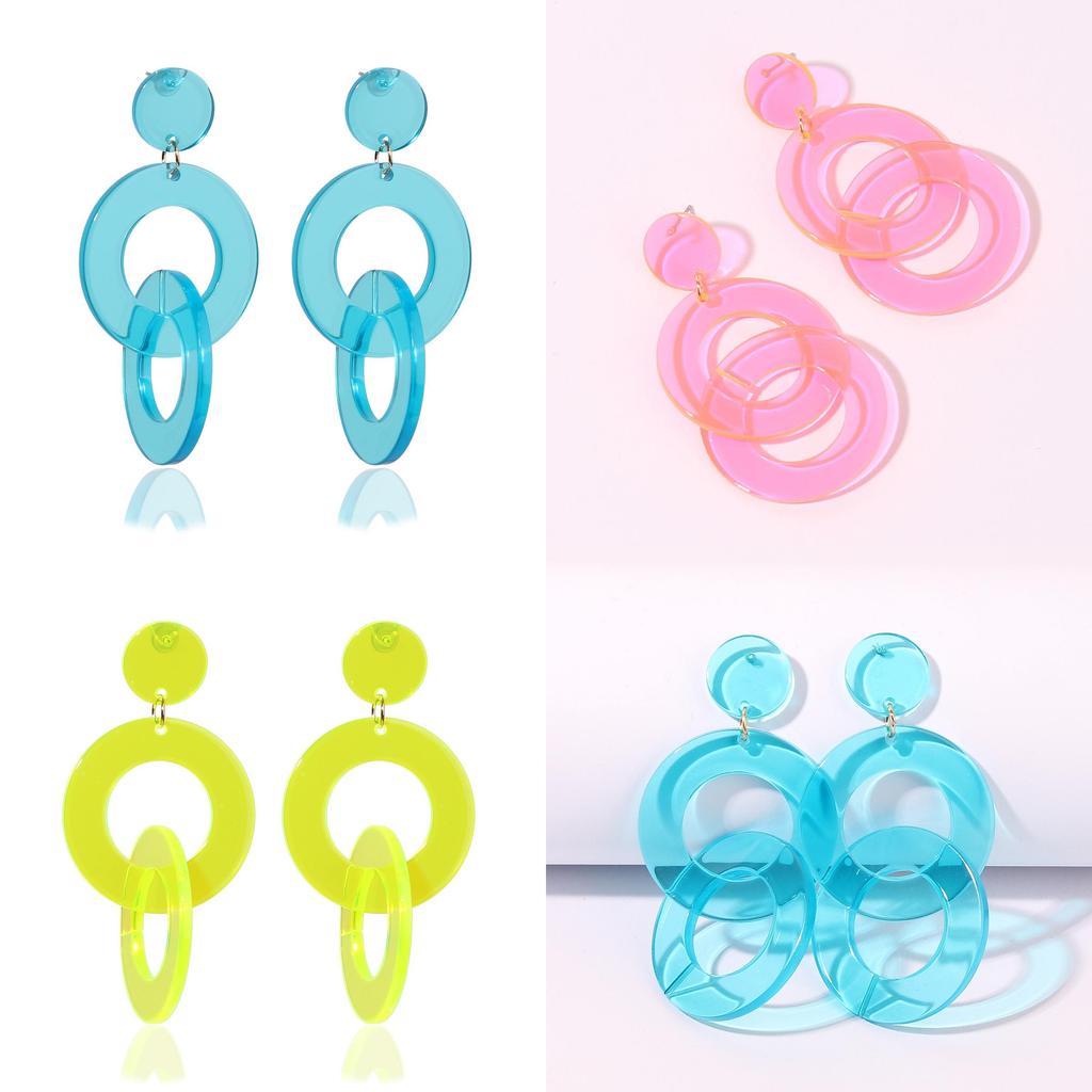 Geometric Acrylic Earrings With Fluorescent Color For Daily Fashion And Gift Use