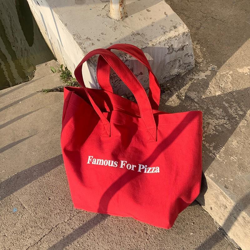 2025 Red Canvas Shoulder Bag with Casual Letter Print