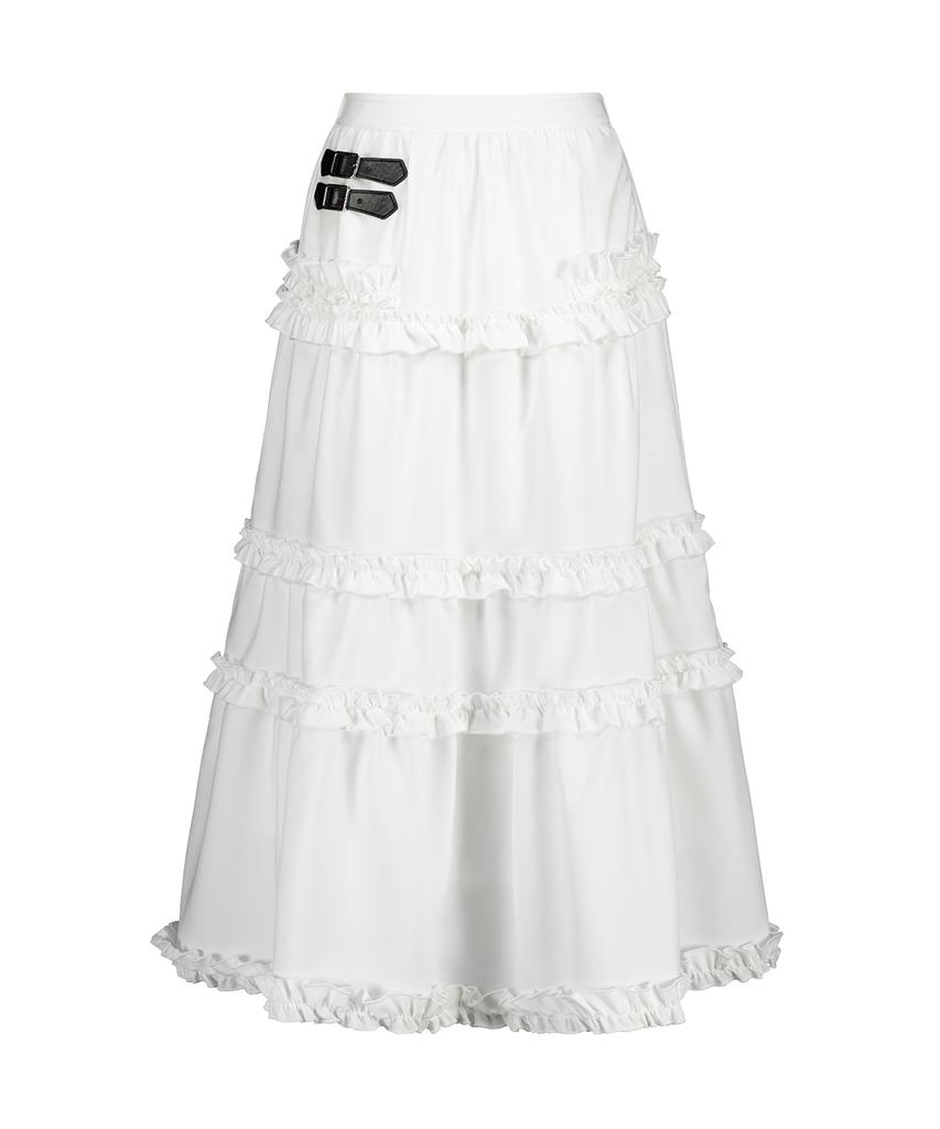 Iligo Buckle Frill Long Skirt White