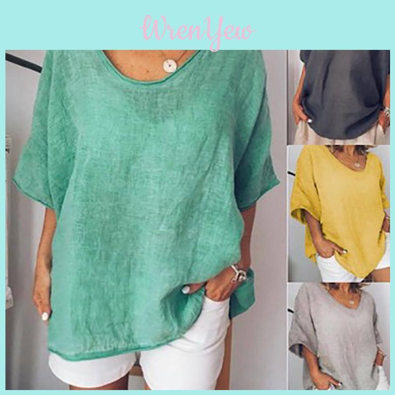 Blusa Estiva da Donna con Maniche Corte a Pipistrello Elegante Casual Larga per Ogni Occasione