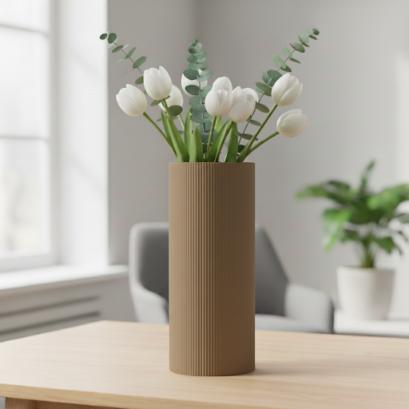 Decorative cylindrical brown vase for flowers, classic shape, elegant