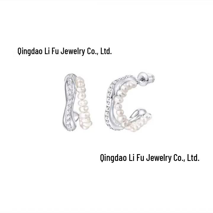 

High-End 925 Silver Freshwater Pearl & Diamond C-Shaped Hoop Earrings - Autumn/Winter Niche Design