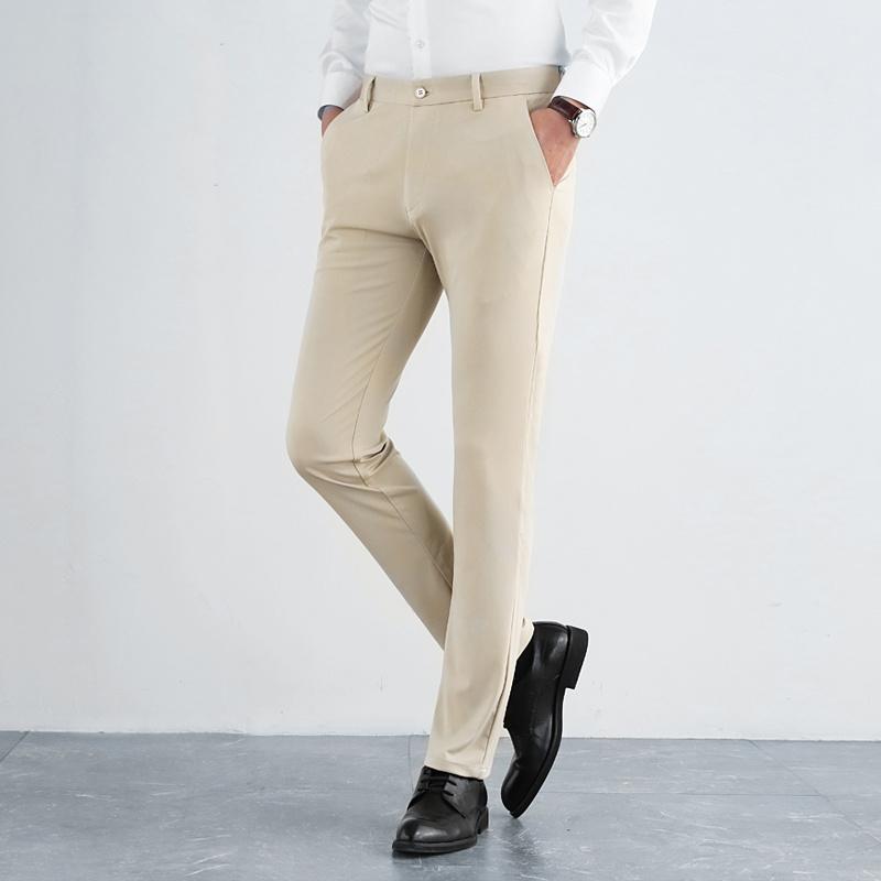 Stile Inghilterra Moda Semplice Elegante Pantaloni Uomo ad Alta Elasticità Solido Tasca con Cerniera Bottone Primavera Dritto Seta Ghiaccio Pantaloni Casual