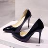 Nuove scarpe con tacco alto da donna in tinta unita, scarpe da sposa con tacco sottile e punta a punta, in vernice, alla moda femminile, taglia 44