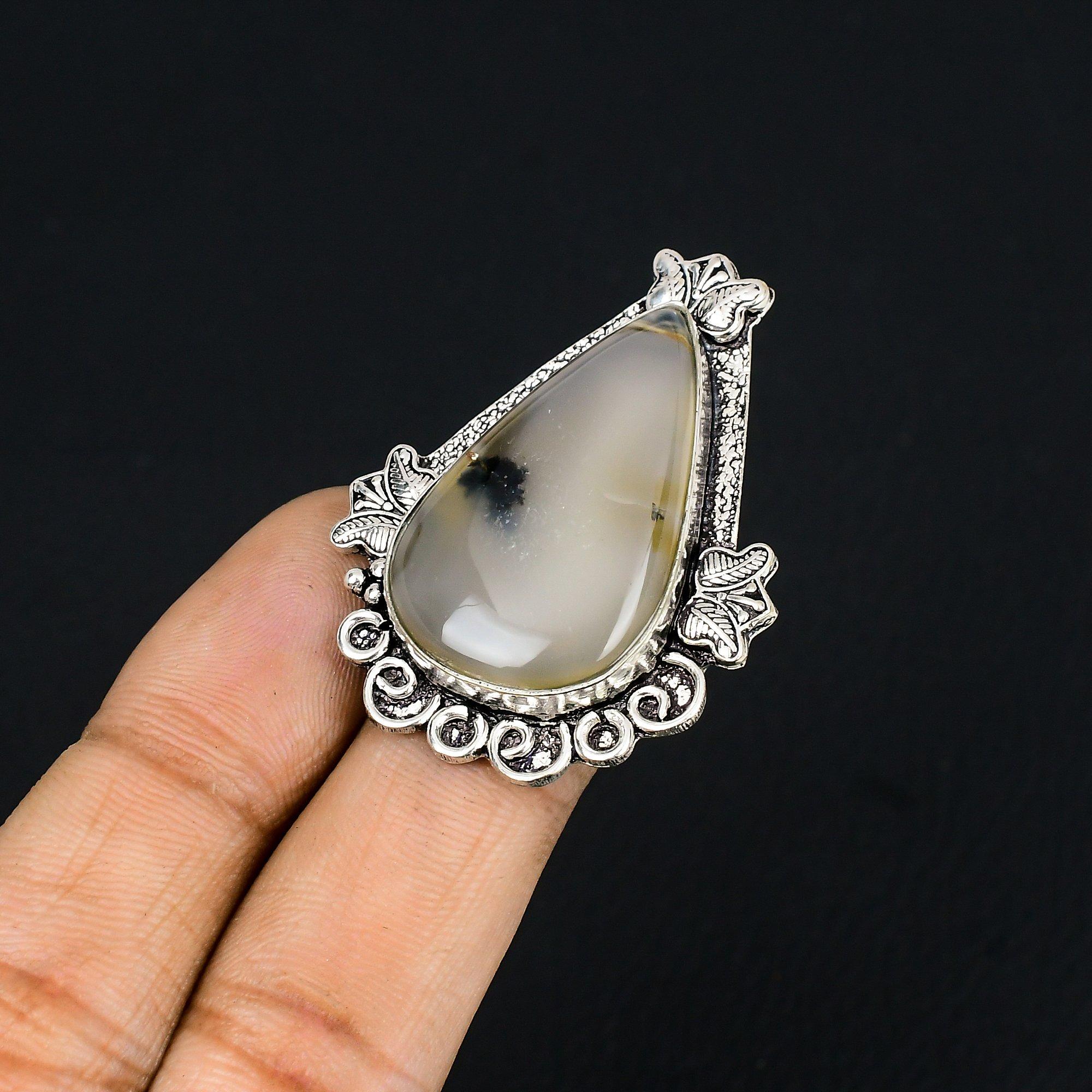 925 Sterling Silver Montana Agate Gemstone Statement Stackable Boho Ring US 6.5 6.5