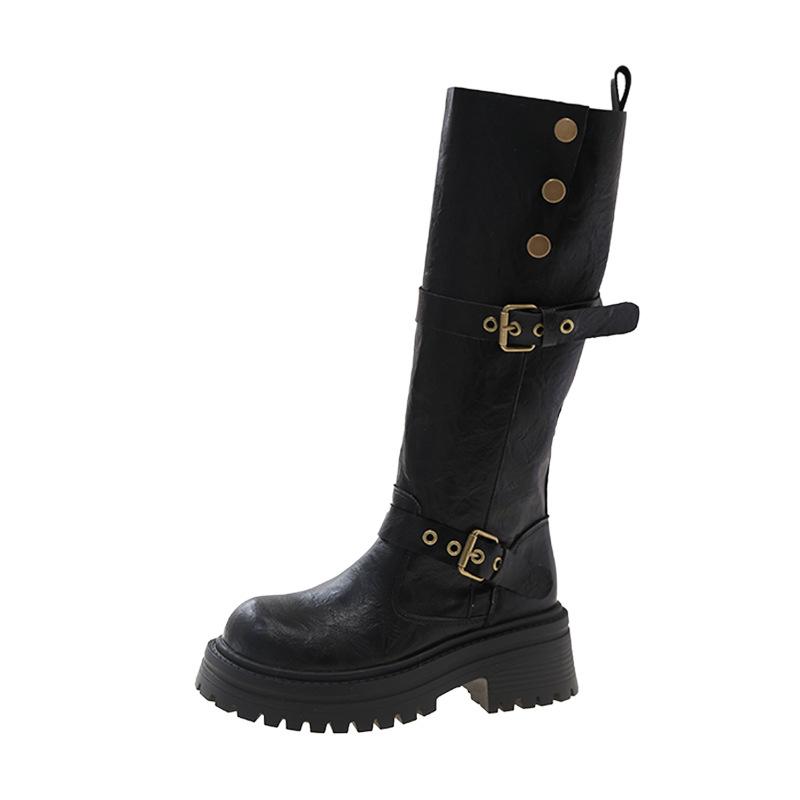 Retro brown British style platform boots women's 2025 autumn and winter new high boots slim knight boots