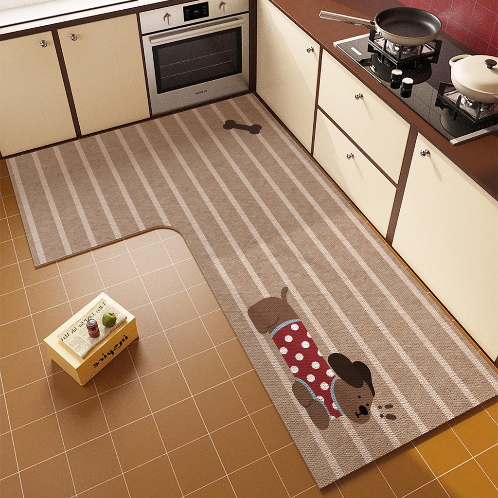 Floor Mat For Kitchen Non-Slip Waterproof Oil-Proof Carpet Cute Paw Pattern Leather Rug L-Shaped Home Decoration Mats