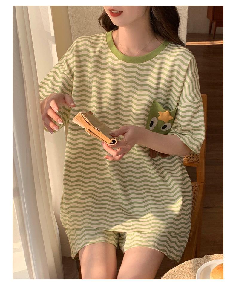 2025 Women's Short-Sleeved Summer Pajamas with Chest Pads - Cute Cartoon Style