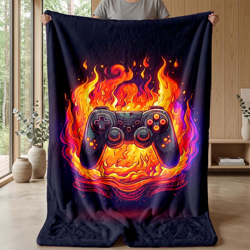 Fiery Gamepad Design Theme blanket Lightweight Warm Flannel Blanket Decorative Throw Blanket for Home Decoration