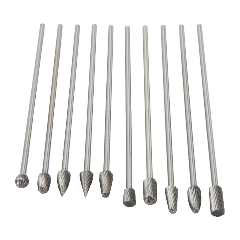 10pcs Carbide Rotary Burr Set 3mm Shank Multifunction Grinding Burr Files for Aviation Automobile Ship