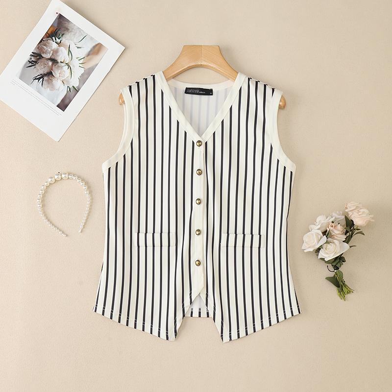 

ZANZEA Women Casual V-Neck Sleeveless Stripe Tank Tops 3XL білий