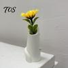 Decorative Dried Flower Container Creative Cat Shaped Vase, Minimalist Cartoon Kitten Tabletop Planter for Hand Carved Decor Fresh Flowers,