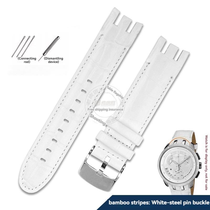 Pulsera de Interfaz Curva Dedicada de 21 mm para Reloj Swatch Correa de Cuero de Vaca para Hombre YRS403 YRS412 YRS402g Correa de Piel de Ternero con Herramientas
