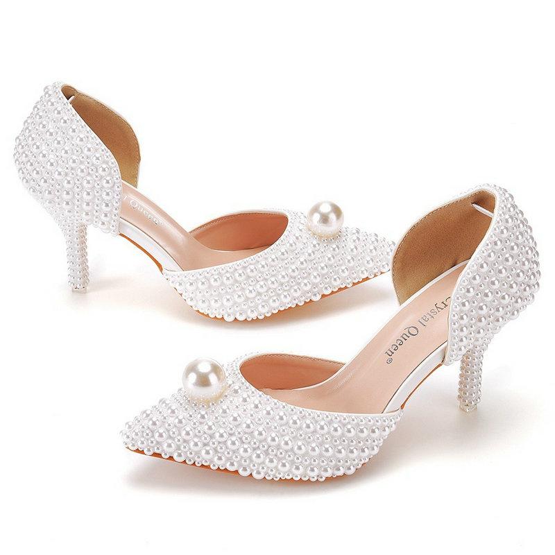 Fashion Pearl Shoes Pointy Side Side Air Pumps Stiletto Heels Over Feet High With Bridal Bridesmaids Wedding Shoes Single Shoes