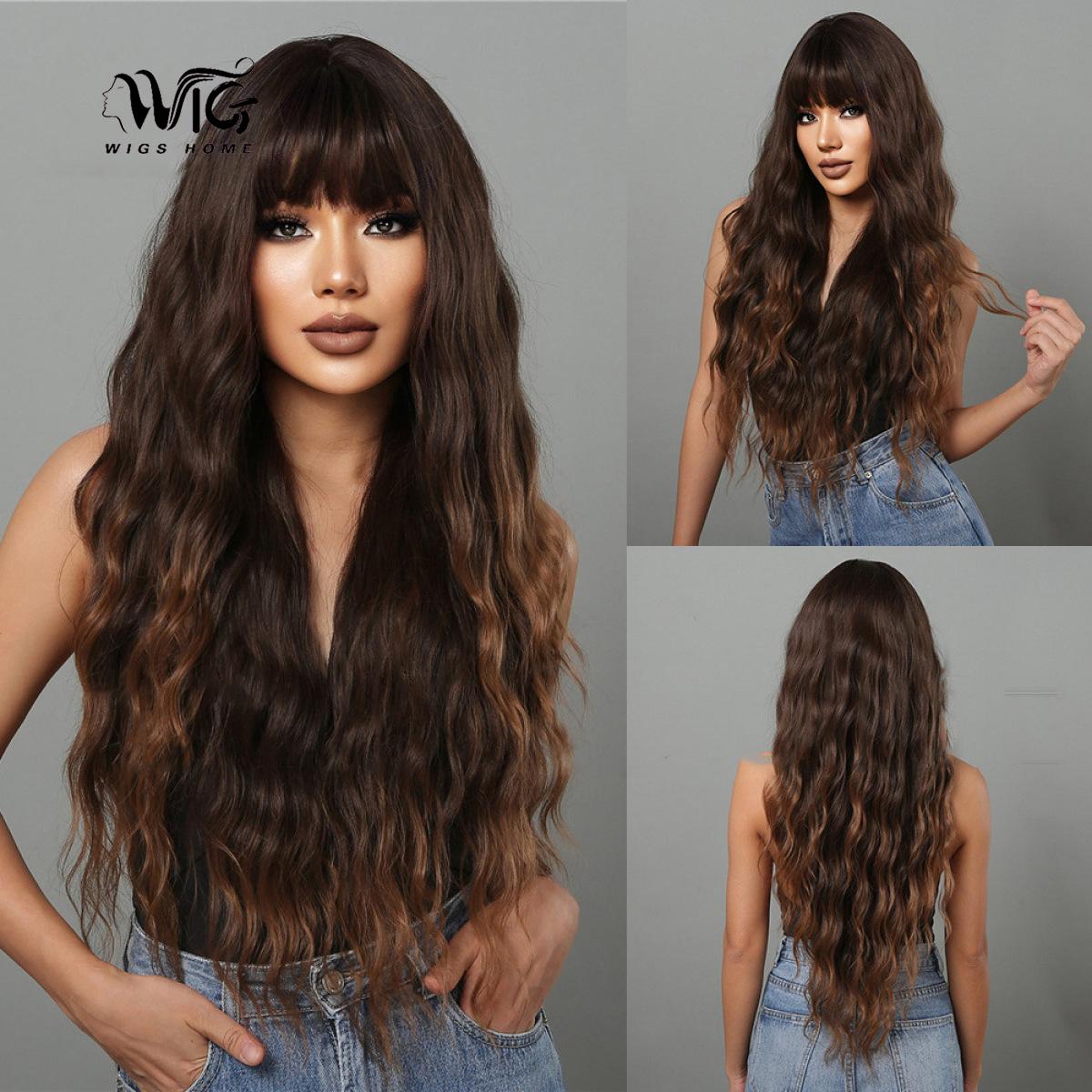 

Женский искусственный парик, 68 см, коричневый парик, длинный кудрявый парик, полное покрытие головы, сетка для волос в виде розы, головные уборы, украшение для красоты, парик