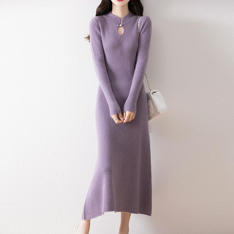 Women Sweater Dress 100% Wool MODERN NEW SAGA Turtleneck Knit Long Pullover Winter Jumpers Wool Long Dress Female