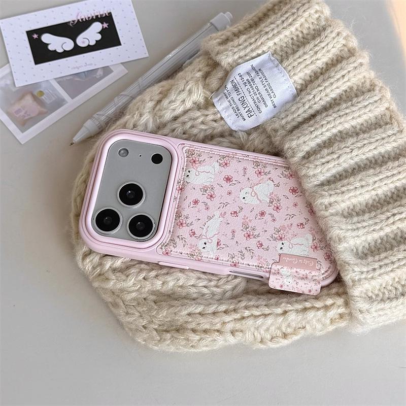 Pink Flower Cat Stand Case for iPhone 17/16 Pro Max/15/14