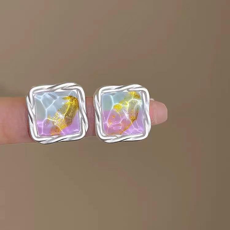 Trendy Summer Ocean Jelly Color Square Earrings for Women - Light Luxury, High-End Unique Design.