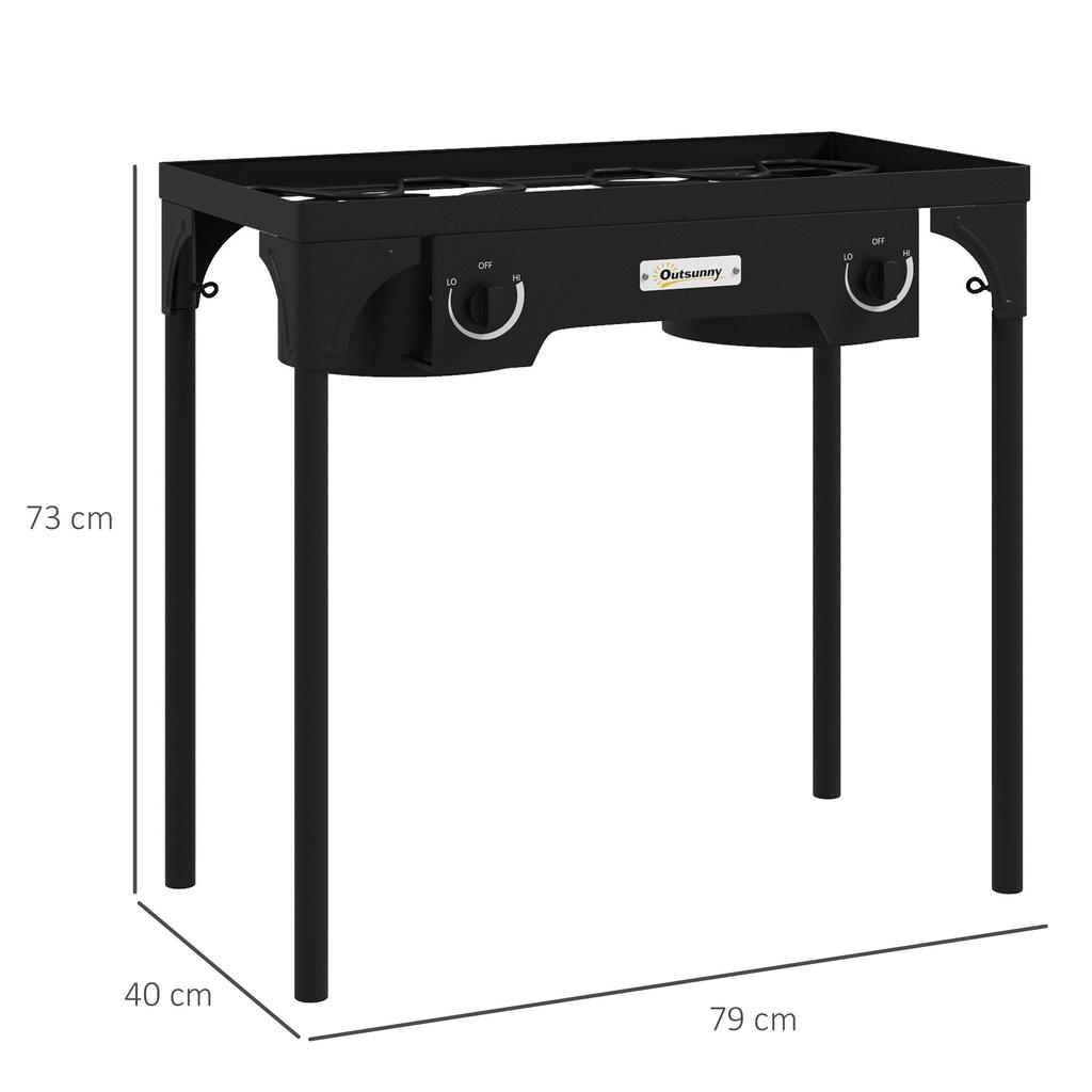 Portable Propane Stove 2 Burners 92000 BTU/h with 2 Removable Legs for Outdoor, Camping, Cast Metal
