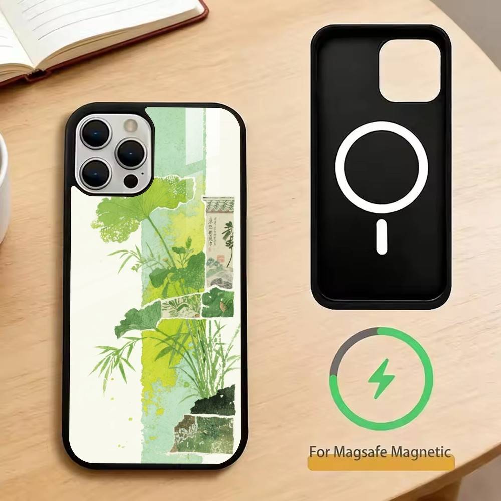 

Green watercolor Phone Case For iPhone17,16,15,14,13,12,11 Plus,Pro Magnetic with Magsafe Wireless Charging iPhone14