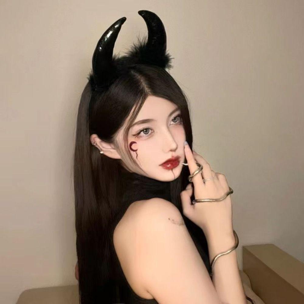 Cosplay Ox Horns Headband Headpiece Demon Hair Hoop Puffy Halloween Hair Band  Kids
