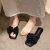 Bow Slippers Women's Summer Wear New Fashion Home Flat Bottom Non-slip Soft Bottom One-word Sandals