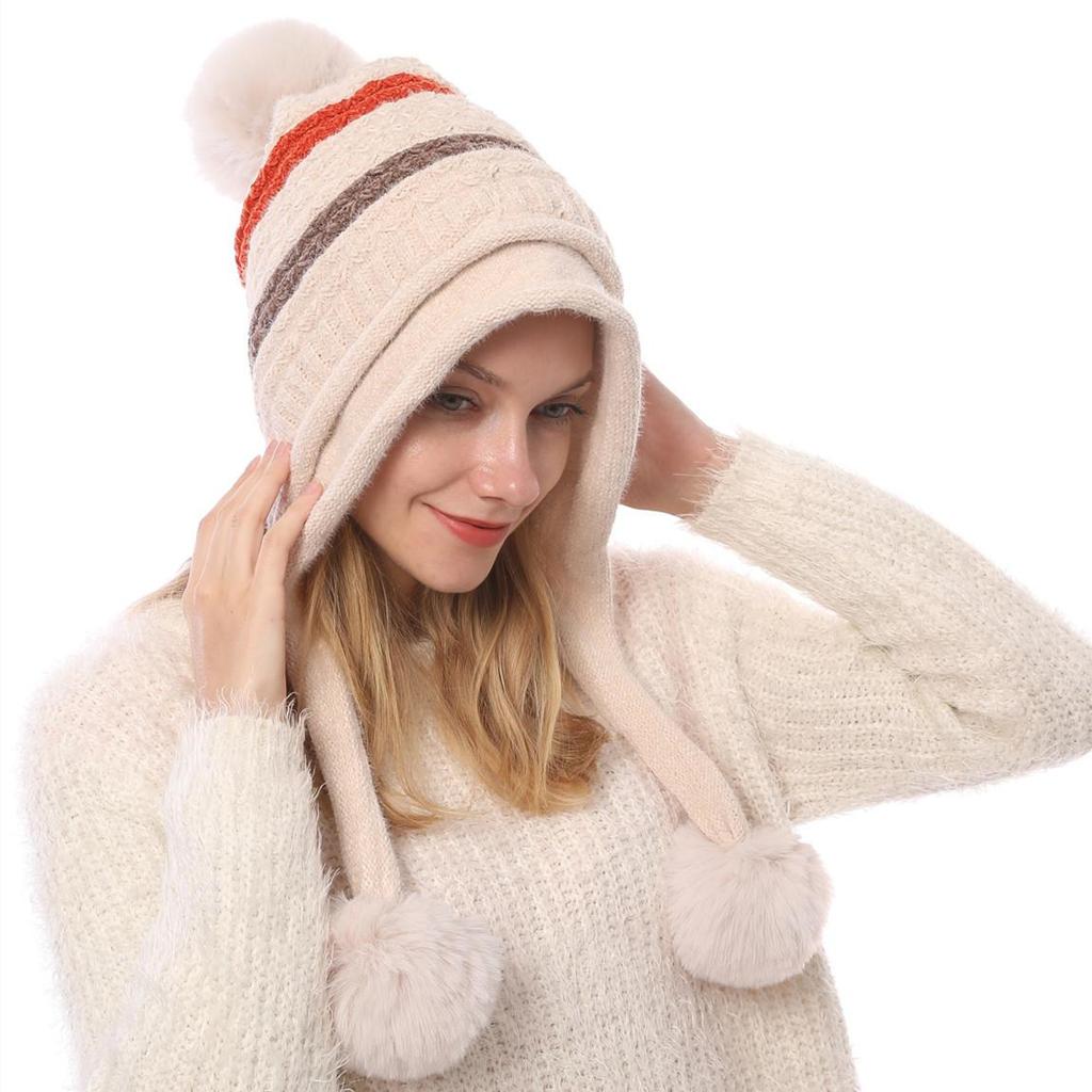 Autumn Winter Plush Warm Three Ball Knitted Hat Chenille Soft Women's Wool Hats